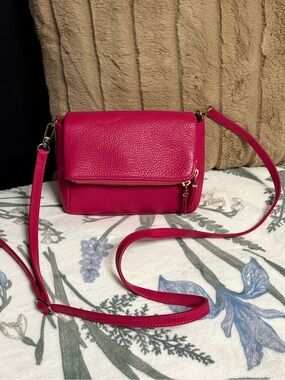 Talbots Magenta Pebbled Leather Foldover Crossbody Convertible Bag